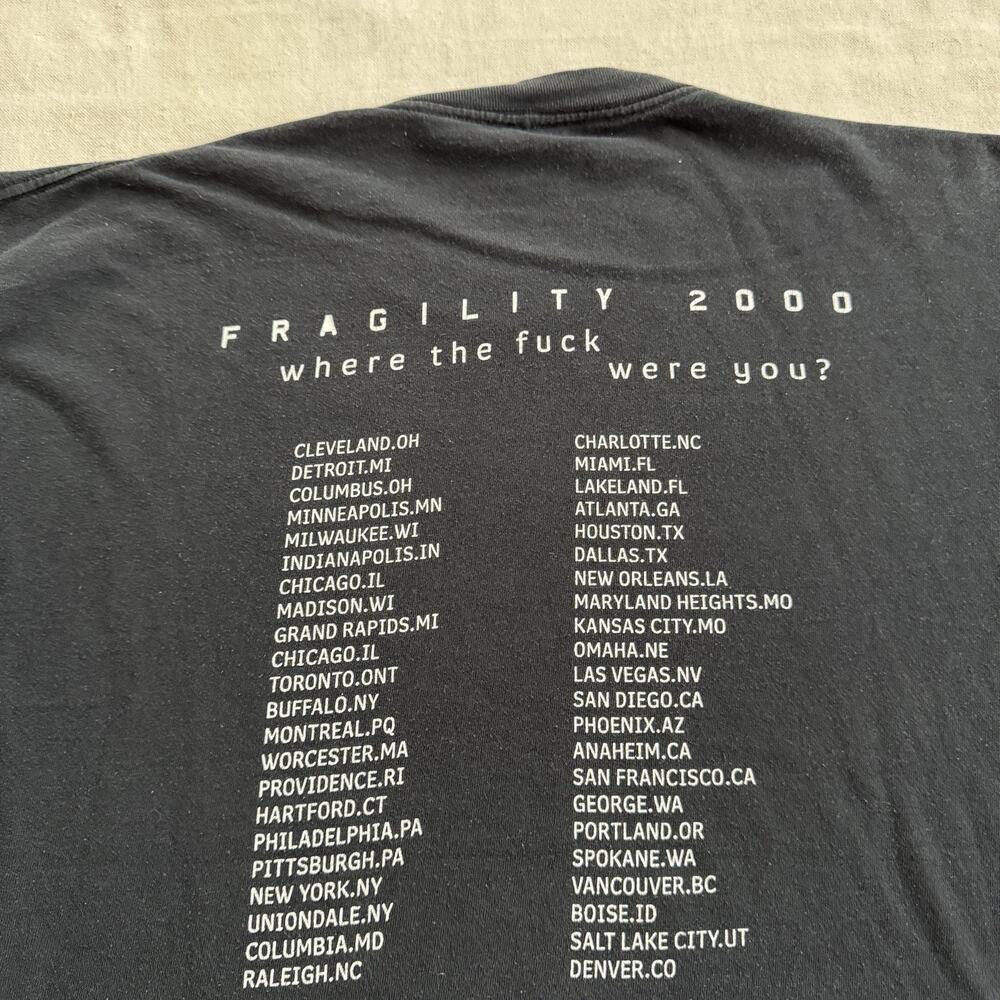 Vintage 2000 Nine Inch Nails Fragility Tour Industrial Rock Reznor T-Shirt XL